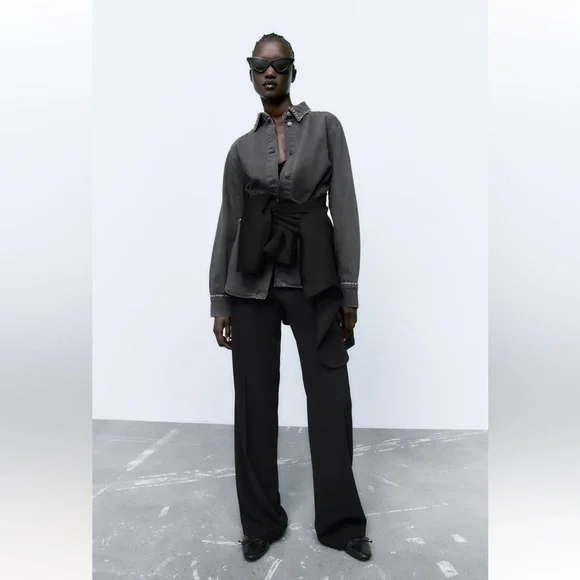 Women Zara Rhinestone Denim Overshirt Size XS - Picture 2 of 11